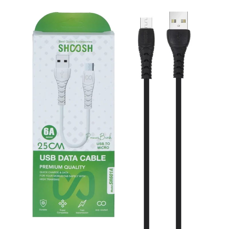 کابل شارژ فست پاوربانک اندروید Shoosh مدل SH601A - مشکی - SMO - تصویر 2