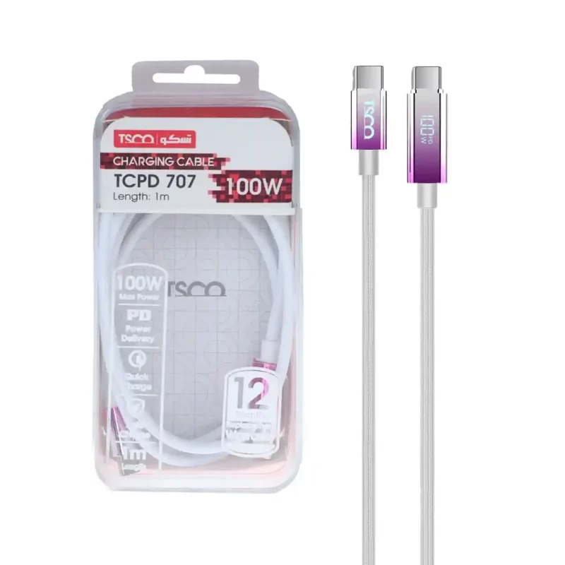 کابل شارژ PD و فست TSCO Type-C To Type-C مدل TCPD 707 100W - سفید - تصویر 2