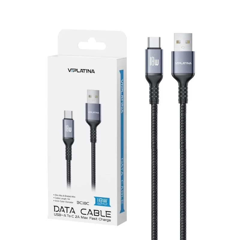 کابل شارژفست VIPLATINA Type-C مدل BC18C 18W - مشکی (گارانتی شش ماه تعویض نیکان همراه) - تصویر 2