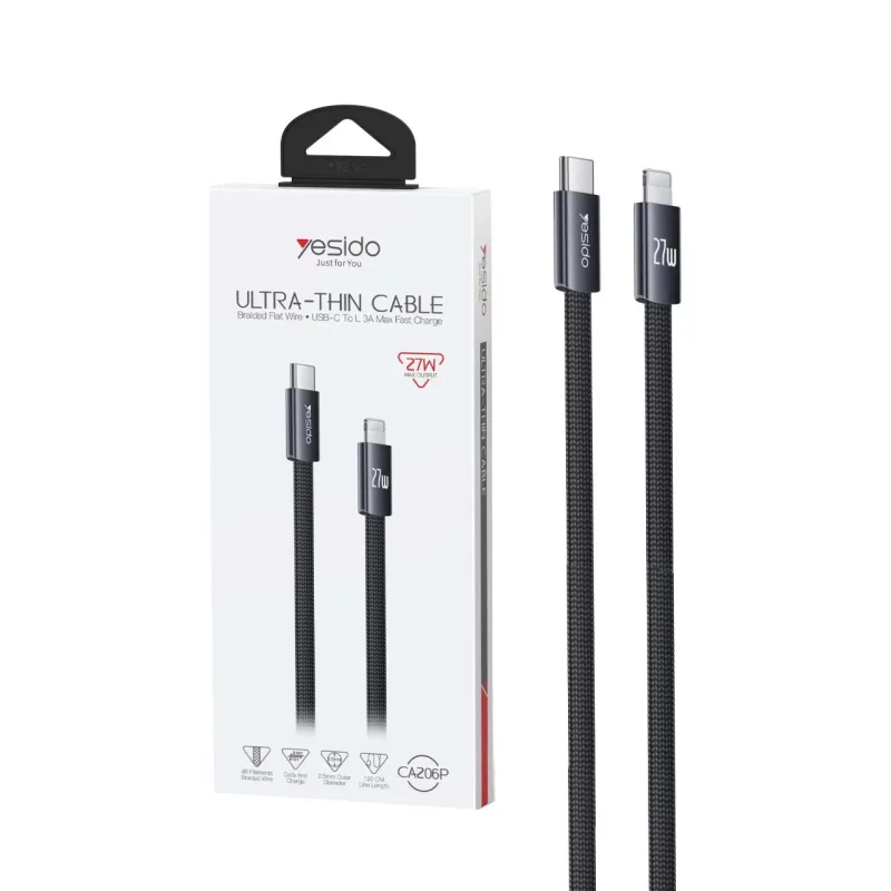 کابل شارژ 1.2 متری PD و فست Yesido Type-C To Lightning مدل CA206P 27W - مشکی (گارانتی شش ماه تعویض نیکان همراه) - تصویر 2