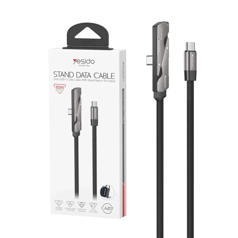 کابل شارژ 1.2 متری PD و فست Yesido Type-C To Type-C مدل CA207 60W - مشکی (گارانتی شش ماه تعویض نیکان همراه) - تصویر 2