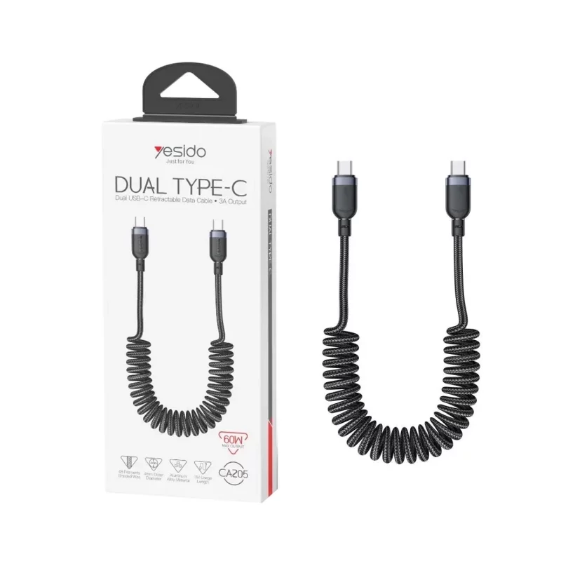 کابل شارژ PD و فست Yesido Type-C To Type-C مدل CA205 60W - مشکی (گارانتی شش ماه تعویض نیکان همراه) - تصویر 2