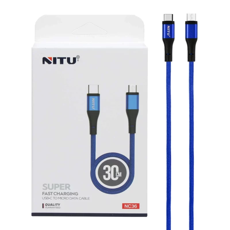 کابل شارژ پاوربانک فست NITU Type-C to Micro USB مدل NC36 - آبی (گارانتی 12 ماه تعویض نیکان همراه) - تصویر 2