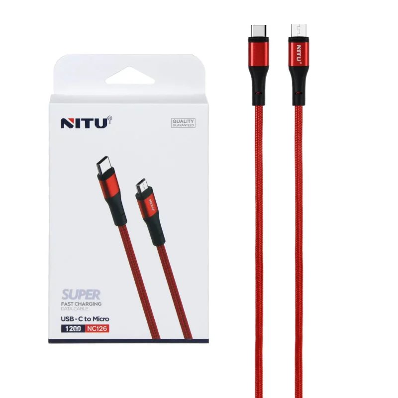 کابل شارژ فست NITU Type-C to Micro USB مدل NC126 - قرمز (گارانتی 12 ماه تعویض نیکان همراه) - تصویر 2