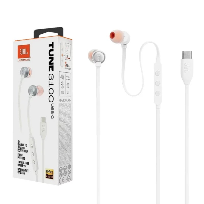هندزفری با سیم با پورت JBL Type-C مدل TUNE 310C - سفید - ASP (گارانتی شش ماهه آروین) - تصویر 2
