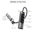هاب 5 پورت Yesido USB Type-C مدل HB20 100W - خاکستری (گارانتی شش ماه تعویض نیکان همراه) - تصویر 3
