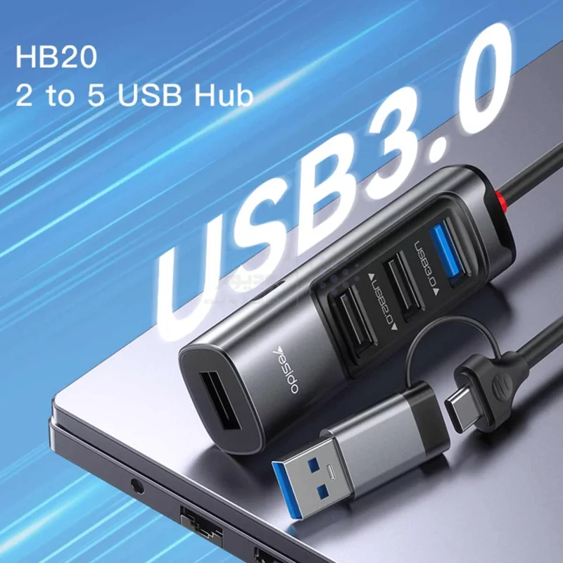 هاب 5 پورت Yesido USB Type-C مدل HB20 100W - خاکستری (گارانتی شش ماه تعویض نیکان همراه) - تصویر 7