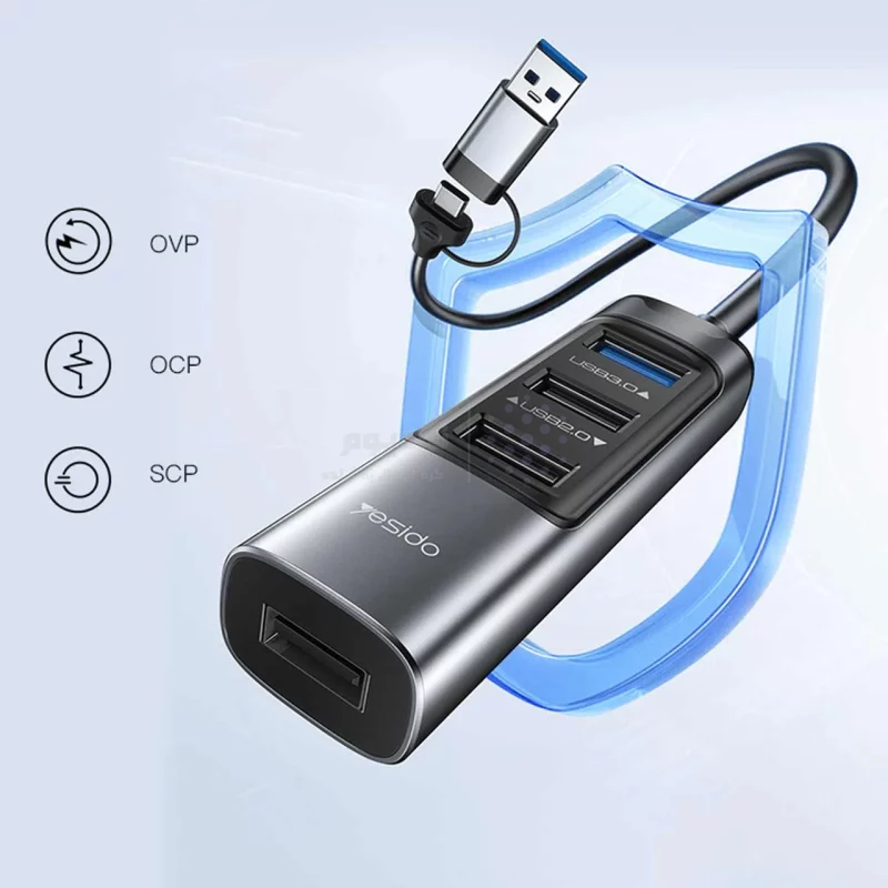 هاب 5 پورت Yesido USB Type-C مدل HB20 100W - خاکستری (گارانتی شش ماه تعویض نیکان همراه) - تصویر 8