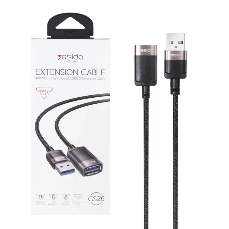 کابل افزایش طول 1.5 متری Yesido USB2.0 مدل GS26 - مشکی (گارانتی شش ماه تعویض نیکان همراه) - تصویر 2