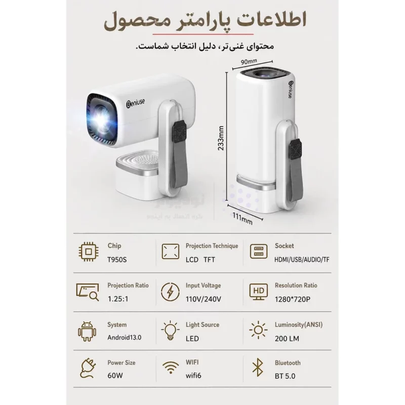 ویدئوپروژکتور Beniuse مدل BE-VP19 - سفید - تصویر 16