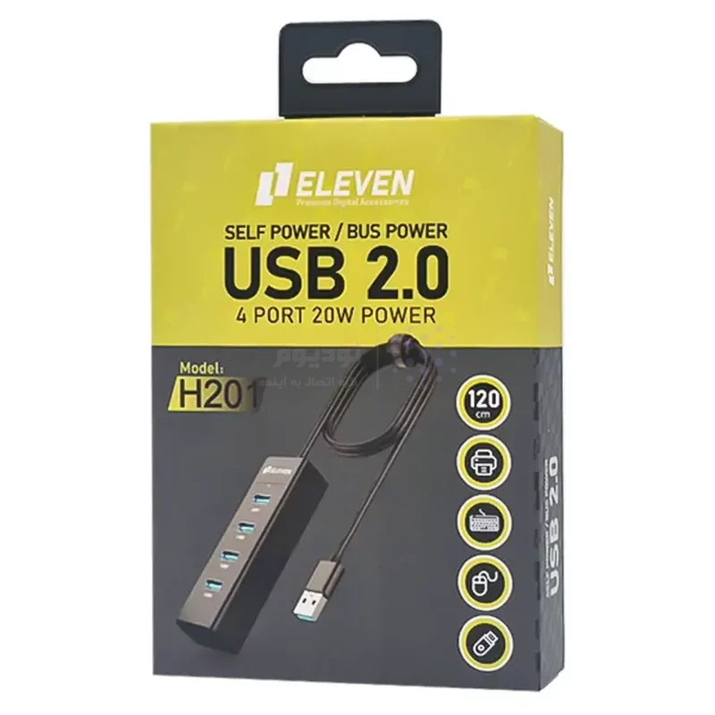 هاب 4 پورت Eleven USB2.0 مدل H201 - مشکی - تصویر 5