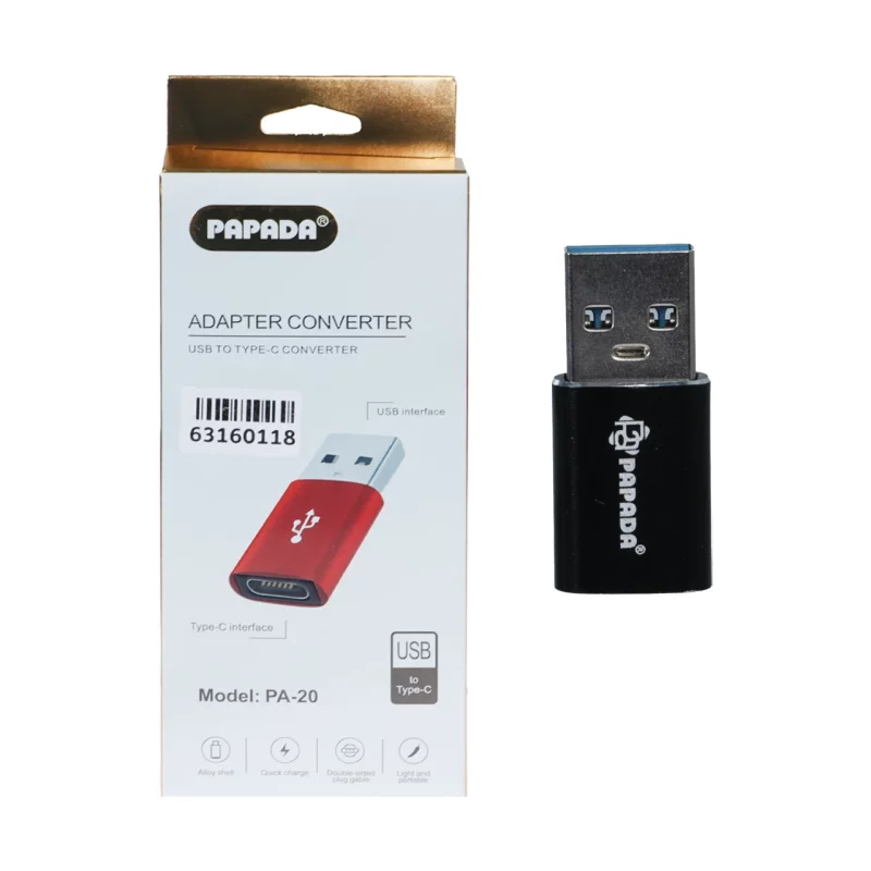 تبدیل Papada USB TO Type-C مدل PA-20 - مشکی - ASP (گارانتی شش ماهه آروین) - تصویر 2