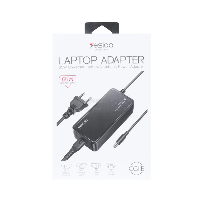 آداپتور لپ تاپ همه کاره 20 ولت 0.5 آمپر Yesido مدل CG11E 65W - مشکی (گارانتی شش ماه تعویض نیکان همراه) - تصویر 6