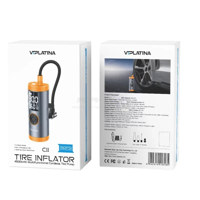 پمپ باد تایر VIPLATINA مدل C11 100W - مشکی (گارانتی شش ماه تعویض نیکان همراه) - تصویر 4
