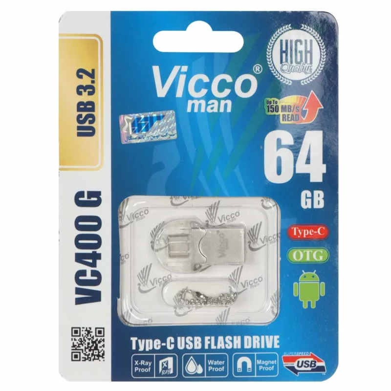 نقره ای Vicco man VC400 USB3.2 Type-c OTG Flash Memory - 64GB - تصویر 2