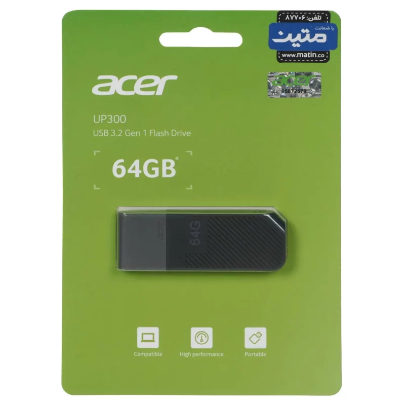 Acer UP300 USB 3.2 Flash Memory - 64GB - خاکستری (گارانتی متین) - تصویر 2