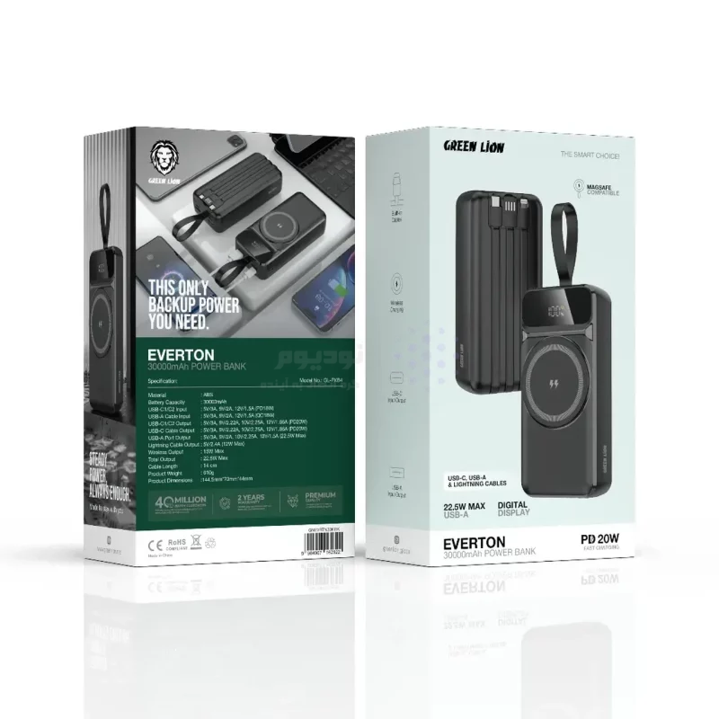 پاوربانک PD و فست شارژ Green Lion 20W 30000mAh مدل GNEVRTN30KBK - مشکی (گارانتی 6 ماهه شرکتی) - تصویر 4