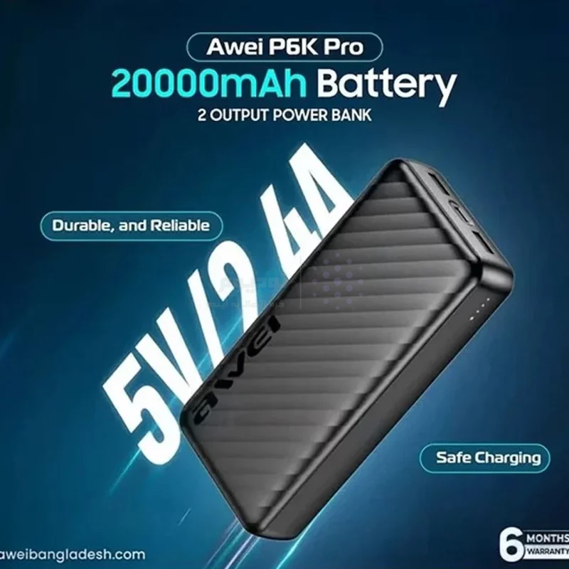 پاوربانک فست شارژ awei 20000mAh مدل P6K Pro - مشکی - RYL - تصویر 5