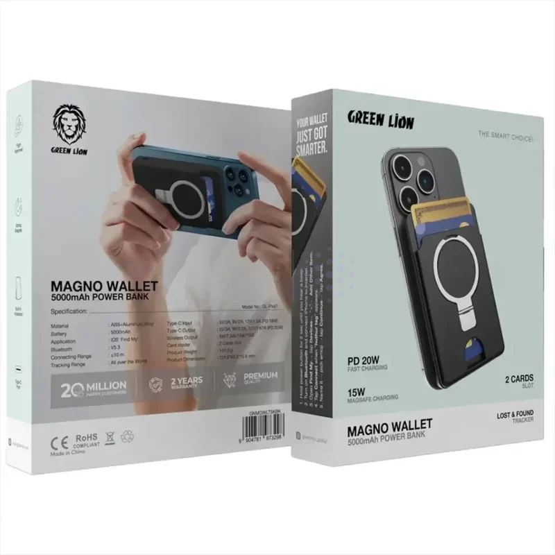 پاوربانک وایرلس PD و فست شارژ Green Lion 20W 5000mAh مدل Magno Wallet GNMGWLT5KBK - مشکی (گارانتی 6 ماهه شرکتی) - تصویر 5