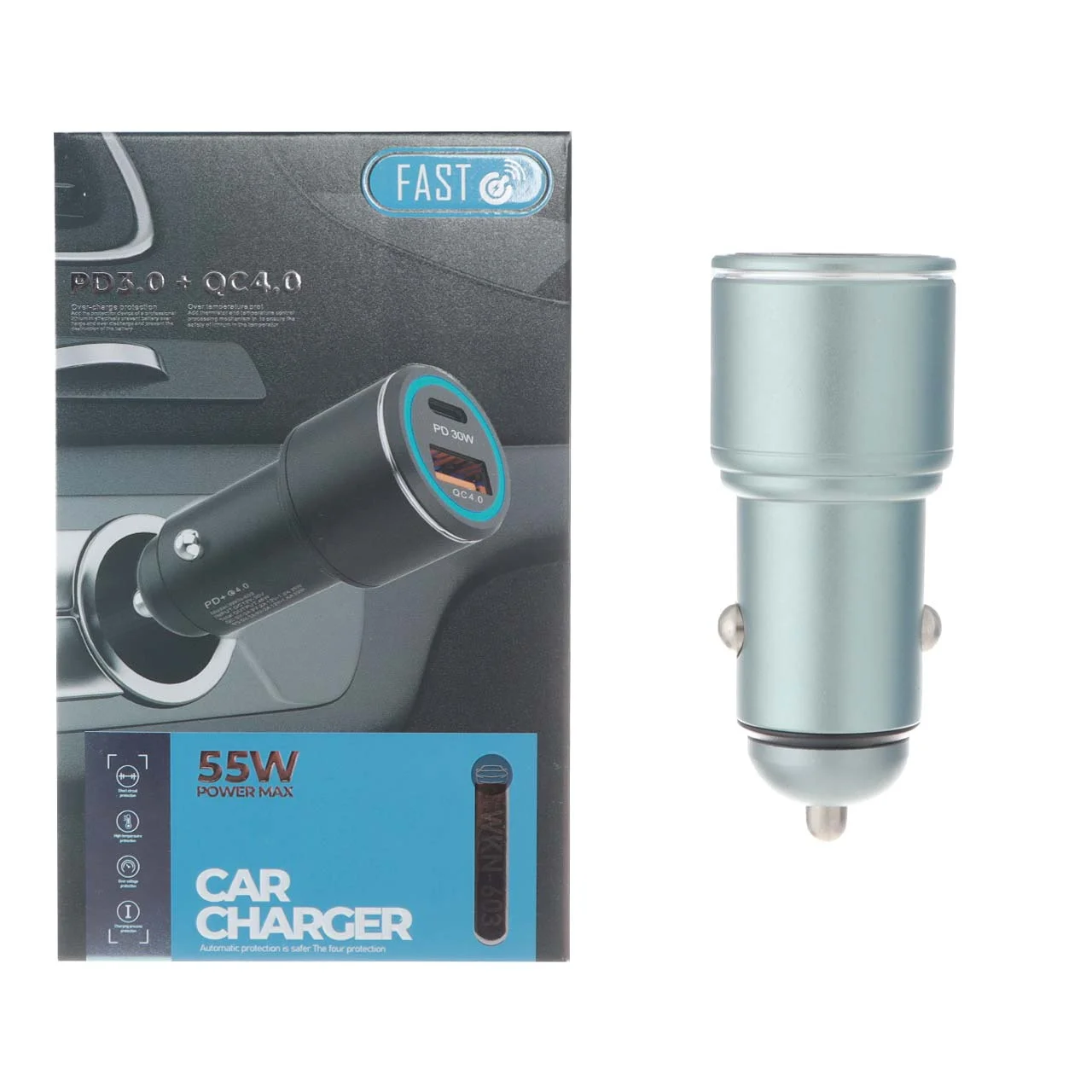 1585-1578874-1 شارژر فندکی فست و PD دو پورت FAST مدل WKN-603 55W - سبز آبی - RYL - تصویر 1
