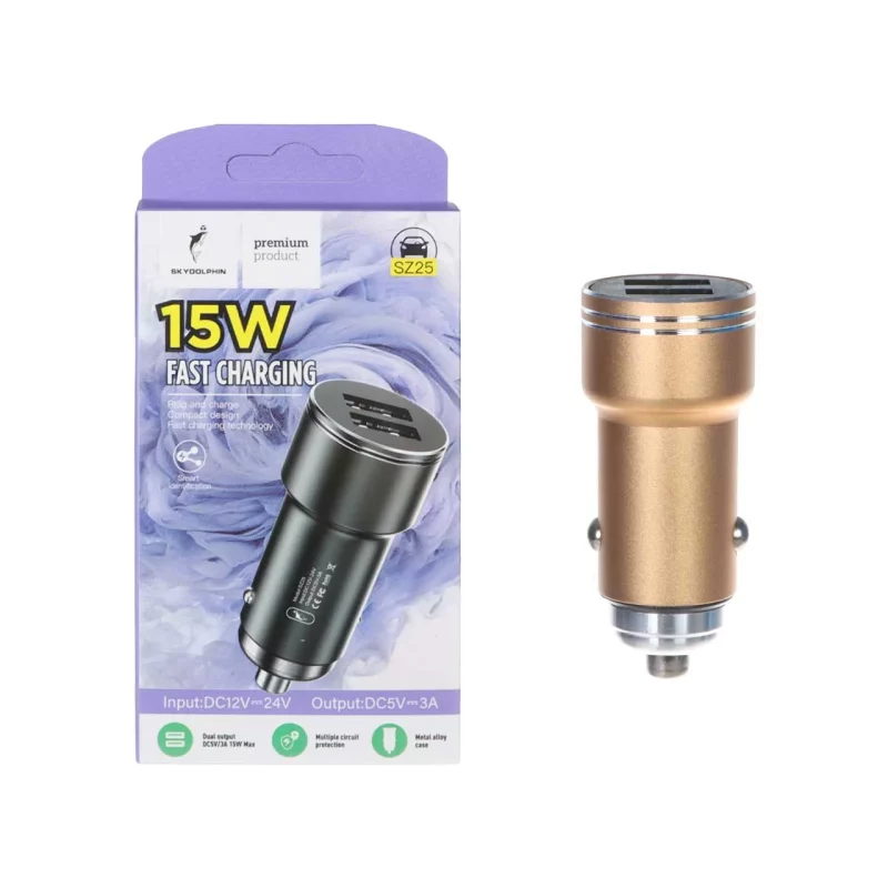 شارژر فندکی فست دو پورت SKY DOLPHIN مدل SZ25 15W - طلایی - RYL - تصویر 2
