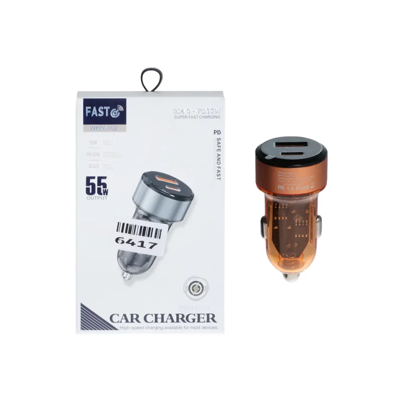 شارژر فندکی PD و فست دو پورت Fast مدل WKN-102 55W - نارنجی - ASP (گارانتی شش ماهه آروین) - تصویر 2