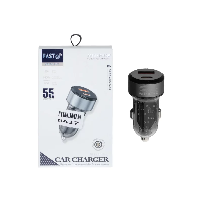 شارژر فندکی PD و فست دو پورت Fast مدل WKN-102 55W - مشکی - ASP (گارانتی شش ماهه آروین) - تصویر 2
