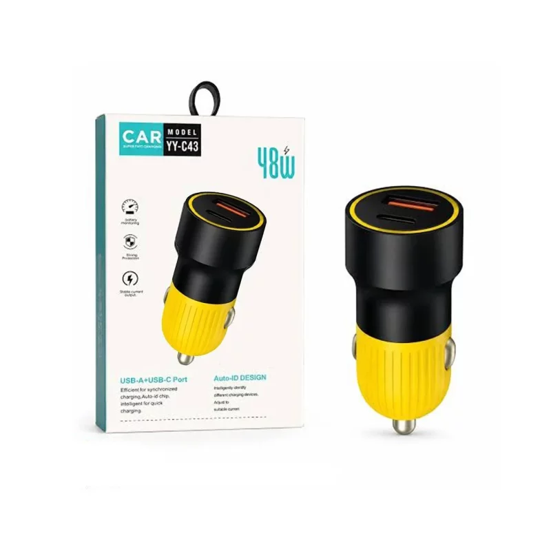 شارژر فندکی فست دو پورت مدل YY-C43 48W - مشکی زرد - RH - تصویر 2
