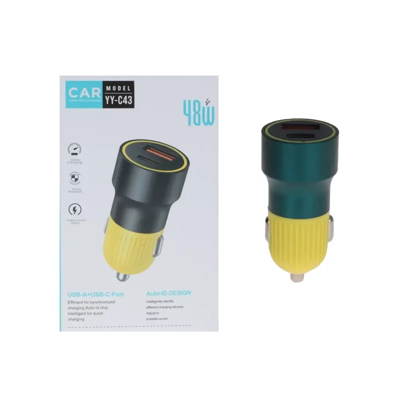 شارژر فندکی فست دو پورت مدل YY-C43 48W - زرد سبز - RH - تصویر 2