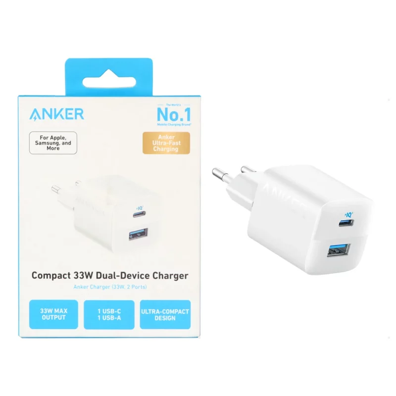 شارژر دیواری فست دو پورت Anker مدل Compact A2331G21 33W - سفید (گارانتی 18 ماهه شرکتی) - تصویر 2