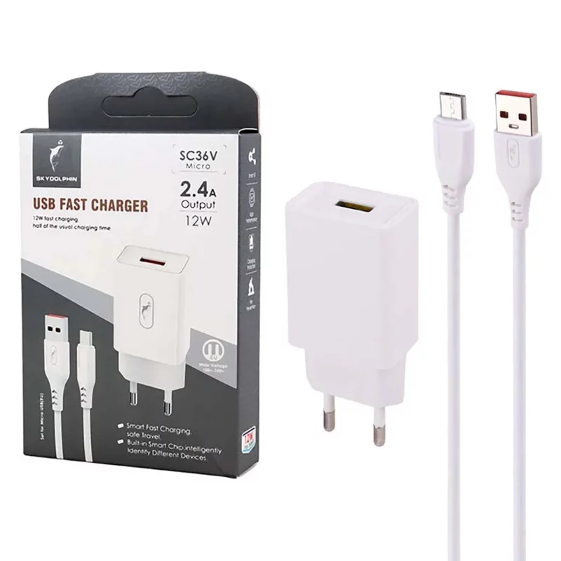 شارژر دیواری فست تک پورت Sky Dolphin مدل SC36V 12W به همراه کابل شارژ اندروید - سفید - TCO - تصویر 2