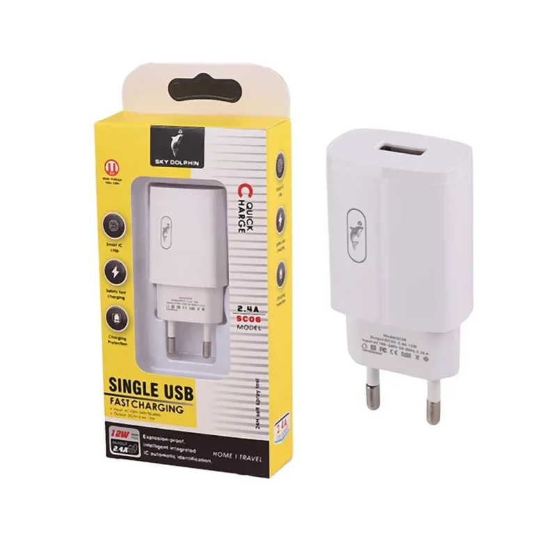 شارژر دیواری فست تک پورت Sky Dolphin مدل SC06 12W - سفید - TCO - تصویر 2