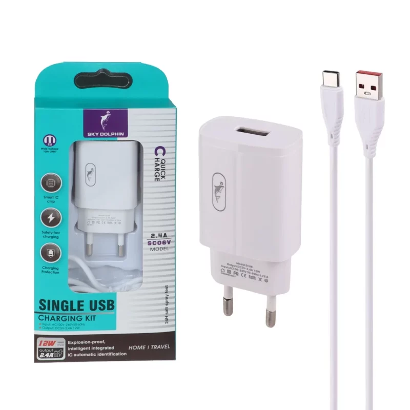 شارژر دیواری فست تک پورت Sky Dolphin مدل SC06V 12W به همراه کابل شارژ اندروید - سفید - TCO - تصویر 2