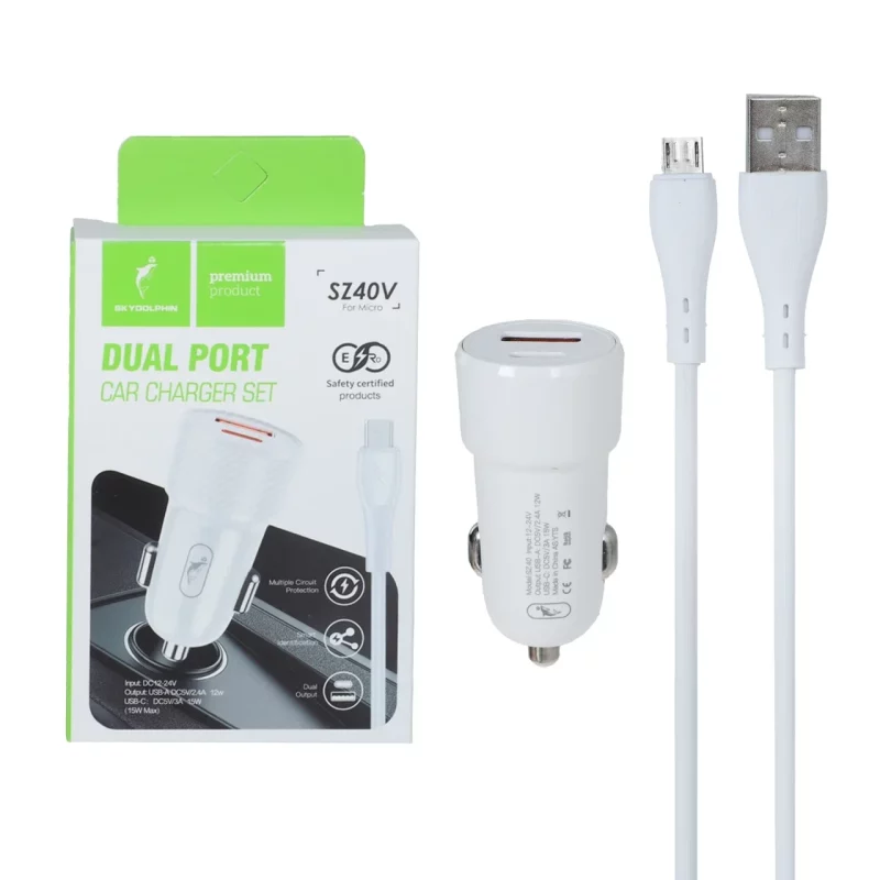 شارژر فندکی PD و فست دو پورت Sky Dophin مدل SZ40V 15W به همراه کابل شارژ اندروید - سفید - TCO - تصویر 2