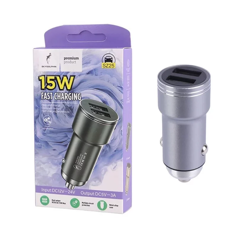 شارژر فندکی فست دو پورت Sky Dophin مدل SZ25 15W - نقره ای - TCO - تصویر 2