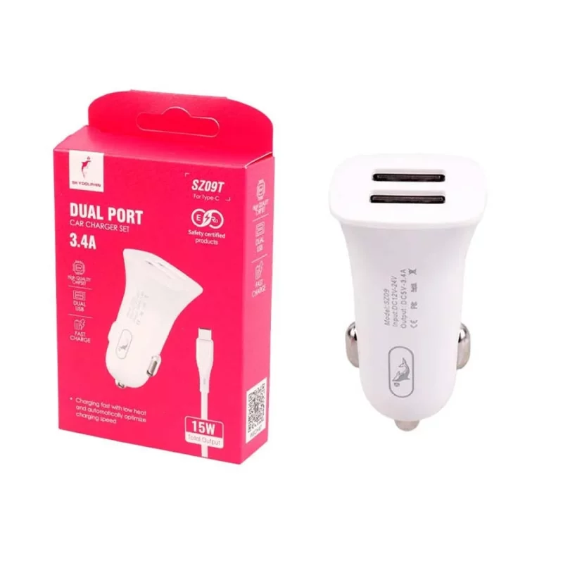 شارژر فندکی فست دو پورت Sky Dophin مدل SZ09 15W - سفید - TCO - تصویر 2