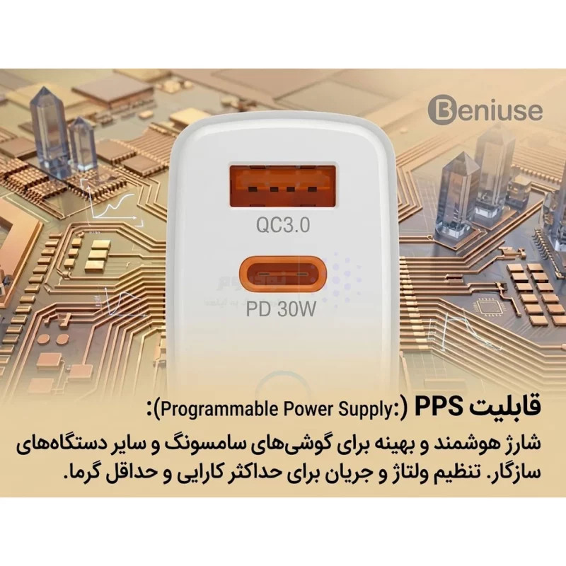 شارژر دیواری PD و فست دو پورت Beniuse مدل BE-CH07 30W - سفید - تصویر 4