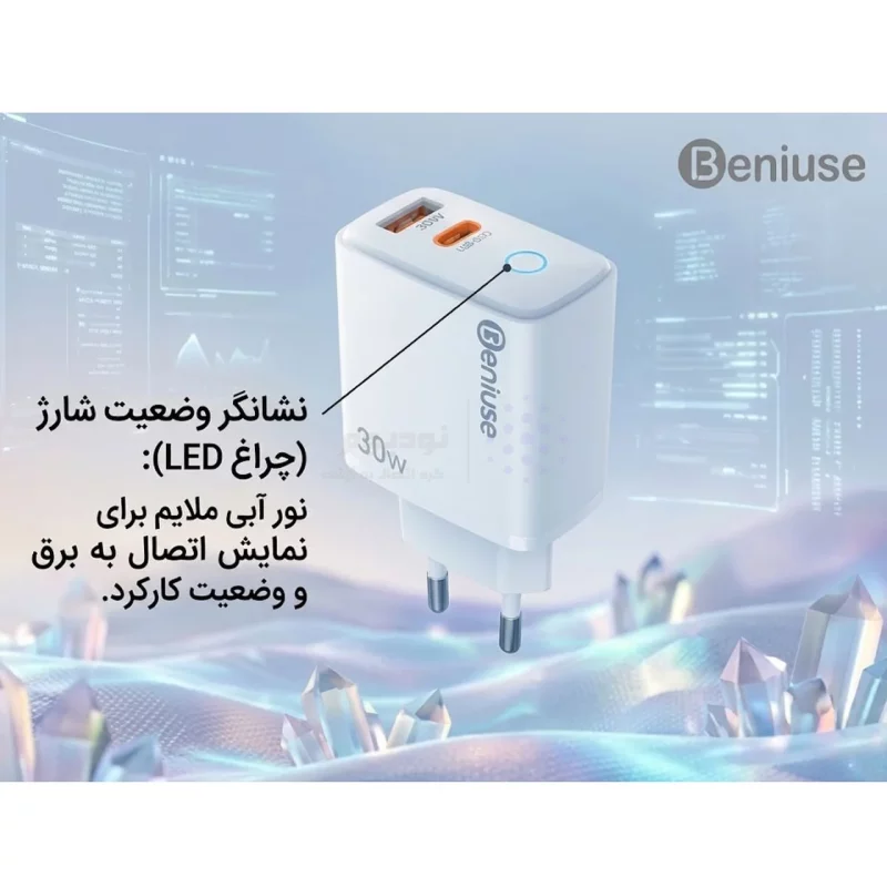شارژر دیواری PD و فست دو پورت Beniuse مدل BE-CH07 30W - سفید - تصویر 8