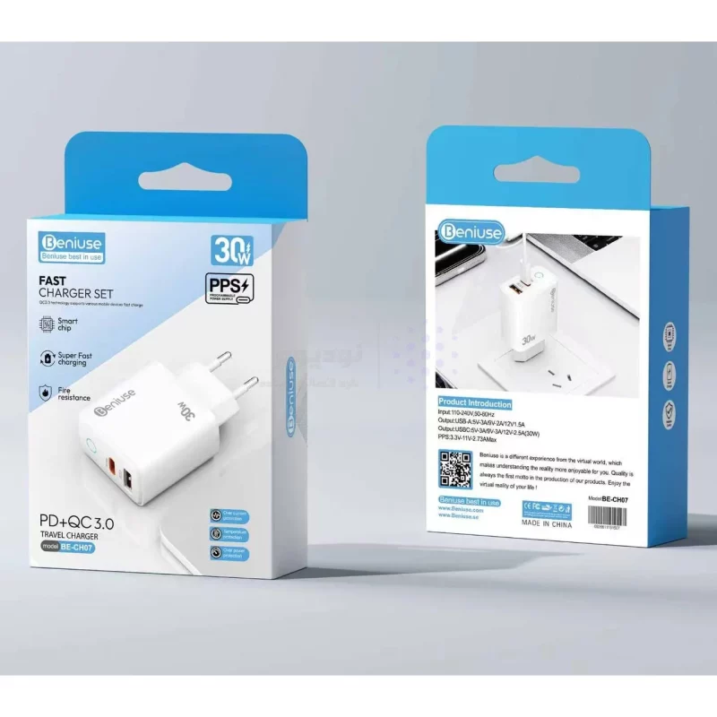 شارژر دیواری PD و فست دو پورت Beniuse مدل BE-CH07 30W - سفید - تصویر 10