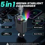 شارژر فندکی فست 3 پورت خوشبو کننده و نورپرداز خودرو مدل D1 - خاکستری - تصویر 5