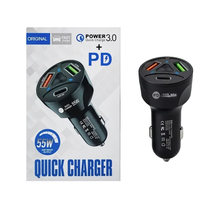 شارژر فندکی PD و فست سه پورت مدل TYJP 55W - مشکی - RH - تصویر 2