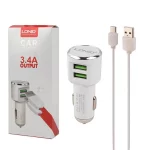 شارژر فندکی فست دو پورت LDNIO مدل DL-C29 به همراه کابل شارژ اندروید - سفید - RH