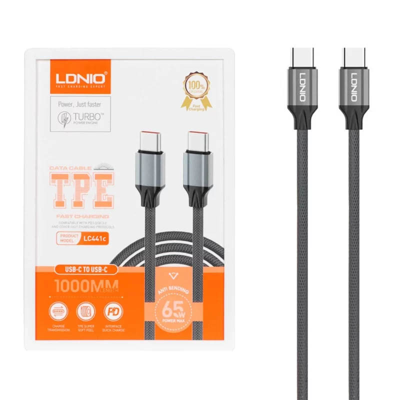 کابل شارژ فست LDNIO Type-C To Type-C مدل LC441c - خاکستری - تصویر 2