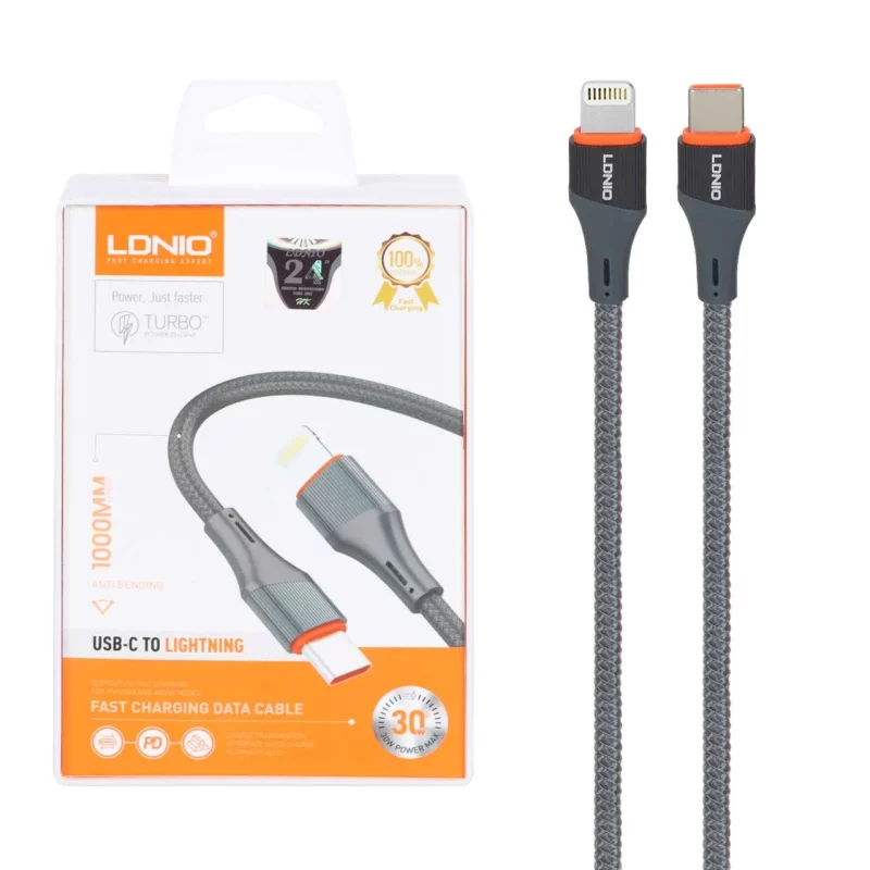 کابل شارژ فست و LDNIO Type-C To Lightning PD مدل LC631i - خاکستری - تصویر 2