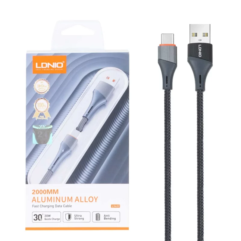 کابل شارژ فست LDNIO Type-C مدل LS632 - خاکستری - تصویر 2