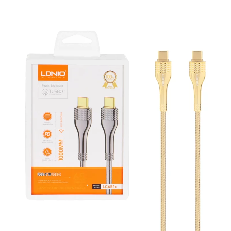 کابل شارژ فست LDNIO Type-C To Type-C مدل LC651c 65W - طلایی - تصویر 2