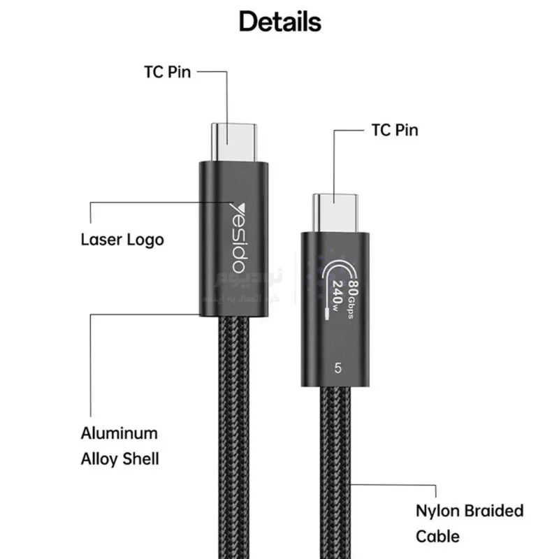 کابل شارژ PD و فست Yesido Type-C To Type-C مدل CA211 240W - مشکی (گارانتی شش ماه تعویض نیکان همراه) - تصویر 3