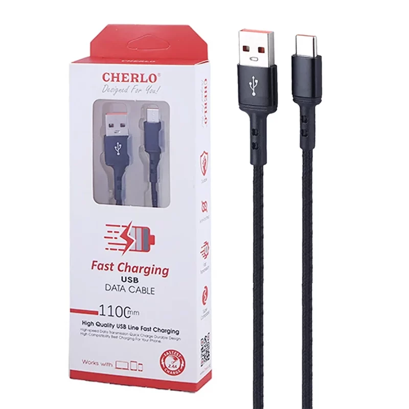 کابل شارژ 1.1 متری فست CHERLO Type-C مدل CH-TC05 - مشکی - SMO - تصویر 2