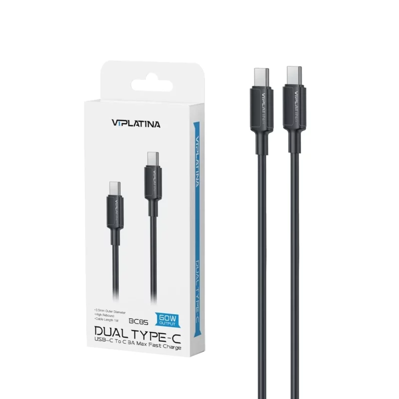 کابل شارژ فست VIPLATINA Type-C To Type-C مدل BC85 60W - مشکی (گارانتی 6 ماهه تعویض نیکان همراه) - تصویر 2