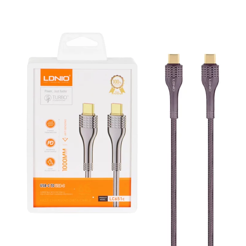کابل شارژ فست LDNIO Type-C To Type-C مدل LC651c 65W - بنفش - تصویر 2
